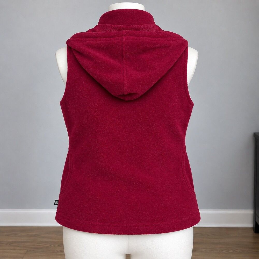Vintage Y2K Express World Brand Fleece Vest Womens S Hooded Red 90’s Gorpcore - Picture 2 of 16